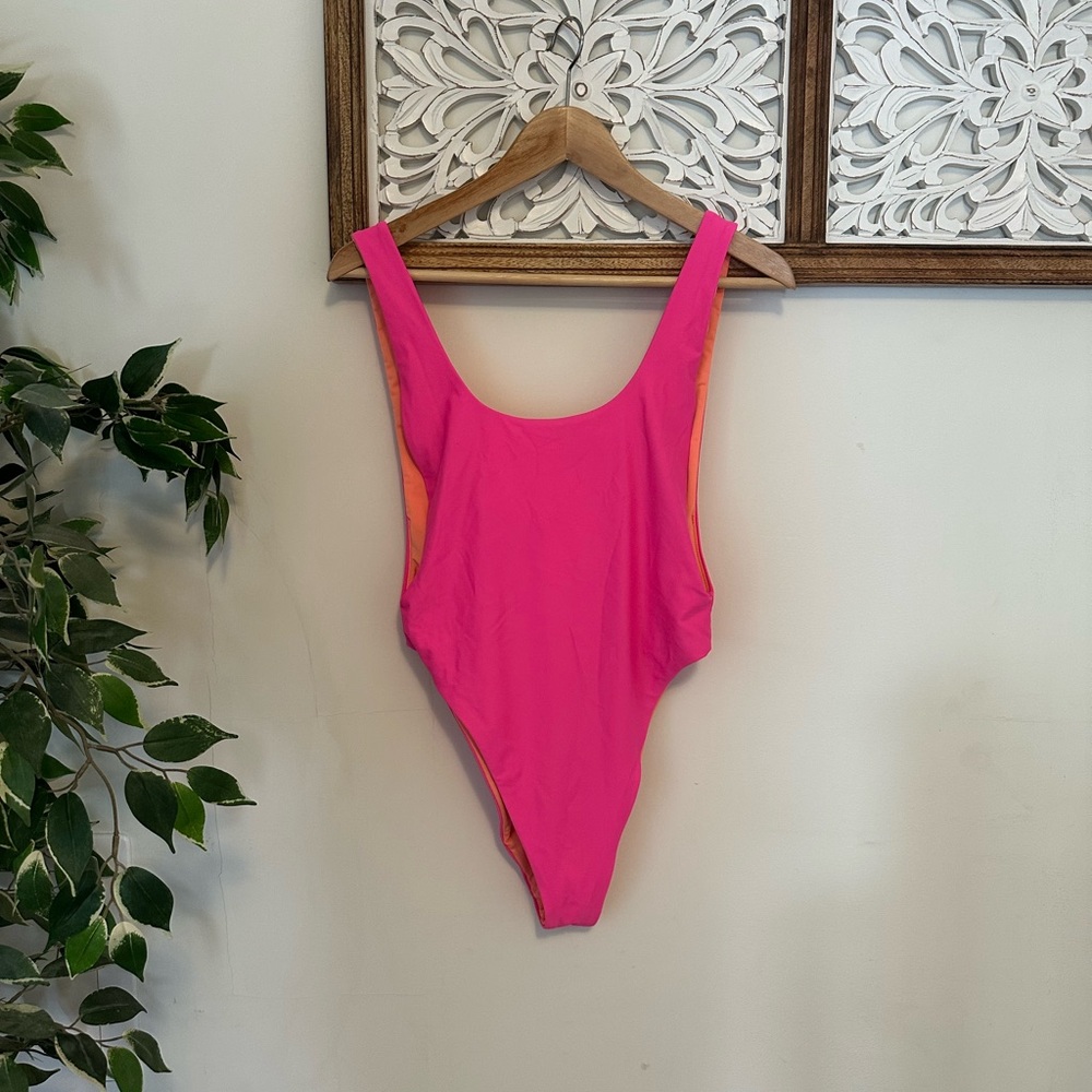 Aerie Pink and Orange One Piece cheeky Swimsuit